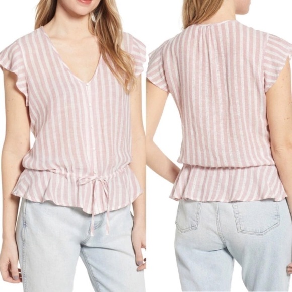 Rails Bretton Peplum Top In Rose Stripe Size Large - Picture 1 of 9
